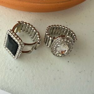 Silver and Black Women's Ring Set